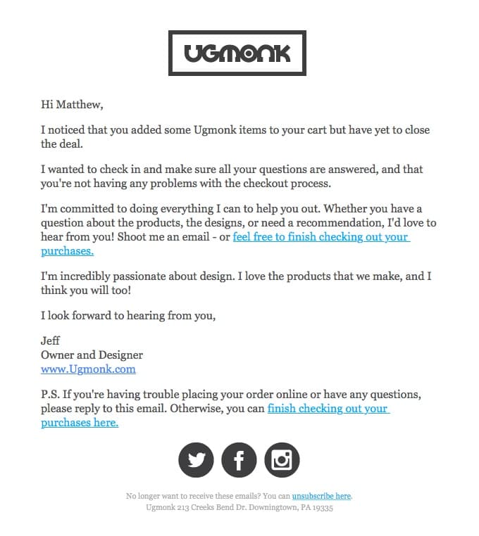 Ugmonk email: Offering you my personal email